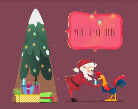 Santa Claus gives presents rooster. Christmas vector illustration. The symbol of the new year 2017. Cartoon characters.のイラスト素材