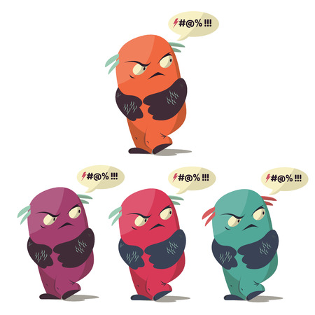 Set of Angry swearing monsters in a flat style. Colorful angry characters.のイラスト素材