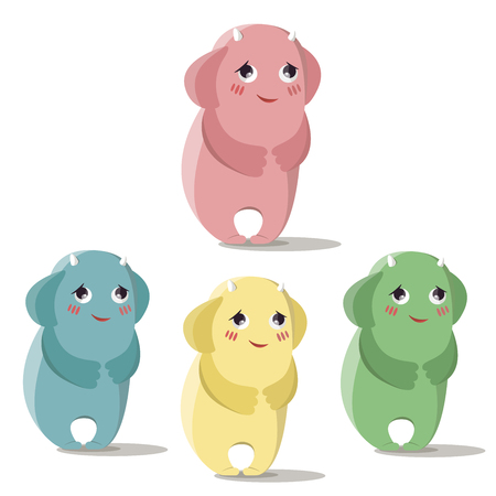 Set of happy and shy monsters in a flat style. Colorful happy set characters.のイラスト素材