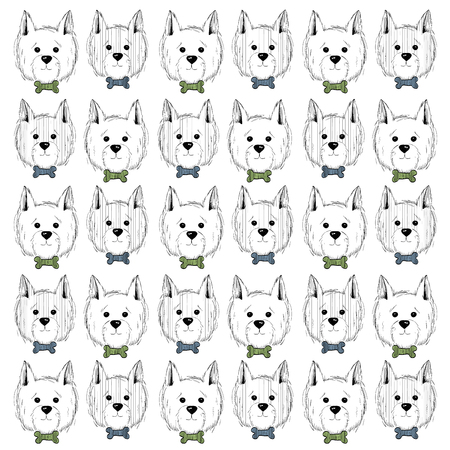 west highland white terrier scetch pattern. Can be used like post card, background or bannerのイラスト素材