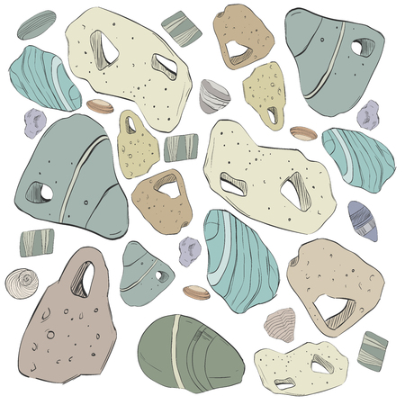 Hand drawn. Sea stones  and shell seamless pattern.Can be used like post card, background or bannerのイラスト素材