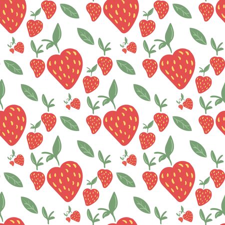 Endless texture for design. Vector background with green leaves and strawberries for packaging, design, wedding announcements, fabric, textile.のイラスト素材