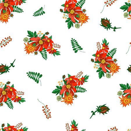 Seamless pattern with floral elements on the isolated white background with bright colorful colorsのイラスト素材