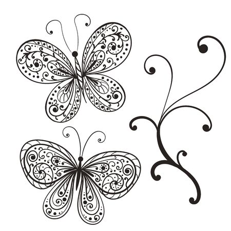 Hand drawn vector butterflies for design your tattoo.のイラスト素材