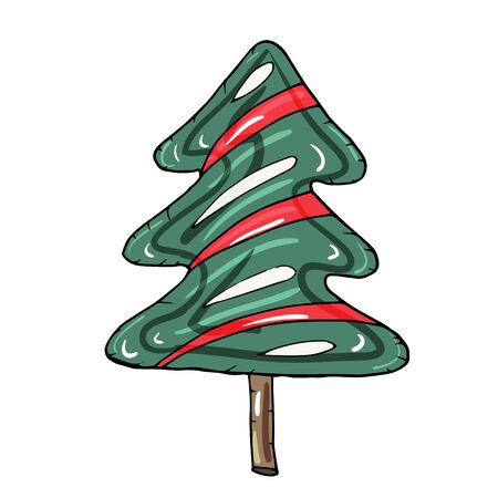 A hand drawn colorful candy cones as tree for Christmas, New Year or Birthday. Candy cones for decoration holiday cards and invitations to the winter holidays or Birthday. Isolated on white.のイラスト素材