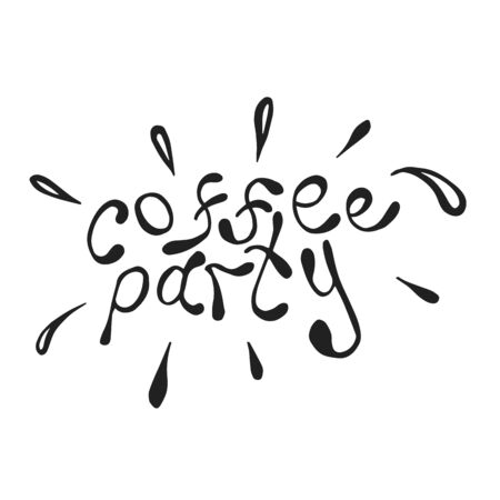 Handwritten lettering of coffee with decorative spray. Vector calligraphy illustration isolated on white background. Typography for banners, badges, prints, posters.のイラスト素材