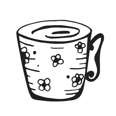 Simple cup of coffee or tea. Vector calligraphy illustration isolated on white background. Linear icon with thin outline. Doodle style.のイラスト素材