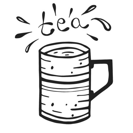 Simple cup of coffee or tea. Vector calligraphy illustration isolated on white background. Linear icon with thin outline. Doodle style.のイラスト素材