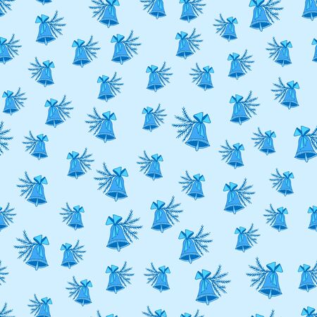 Seamless pattern with decorative blue bells on the light blue background. Traditional winter background. Vector illustration for the design for packaging, background, wrapping. Endless texture.のイラスト素材