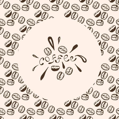 Hand drawn vector illustration with a coffee beans and lettering. Square banner, poster template. Trendy design for menu, banner, poster. Template for card.のイラスト素材