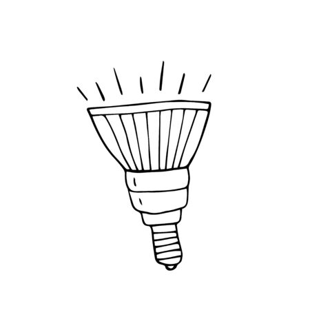 Single hand drawn LED light bulb dear rim. Doodle vector illustration for greeting cards, posters, stickers, packaging. Isolated on white background.のイラスト素材