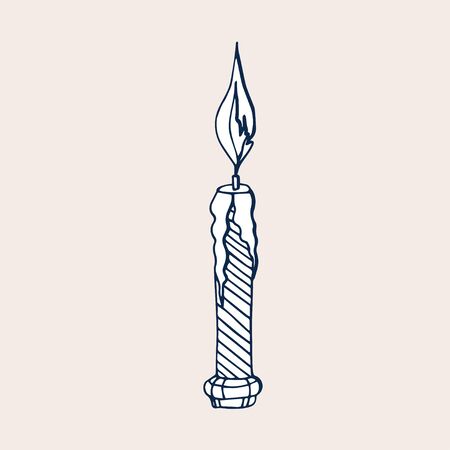 Single hand drawn candle for New Year and Xmas greeting cards, posters, stickers and seasonal design. Isolated on white background. Doodle vector illustration.のイラスト素材