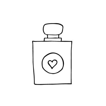 Vector doodle illustration. Close-up of container for cosmetics on a white isolated background. Cosmetic bottle icon.のイラスト素材