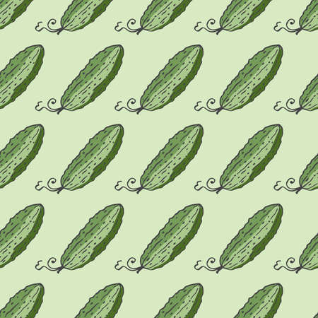 Seamless pattern with hand cucumbers. Light background for your kitchen. Vegetable background. Organic food. Vector illustration.のイラスト素材