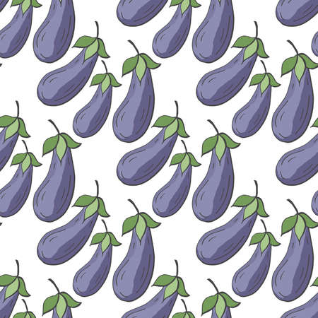 Seamless pattern with hand aubergines. Light background for your kitchen. Vegetable background. Organic food. Vector illustration.のイラスト素材