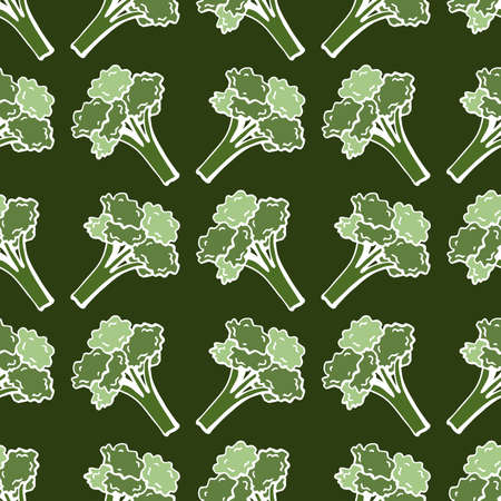 Seamless pattern with hand drawn broccoli. Light background for your kitchen. Vegetable background. Organic food. Vector illustration.のイラスト素材