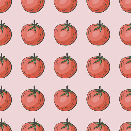 Seamless pattern with hand drawn tomatoes. Light background for your kitchen. Vegetable background. Organic food. Vector illustration.のイラスト素材