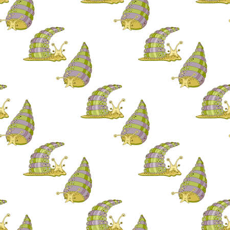 Seamless pattern with funny cartoon snails on the white backgroundのイラスト素材