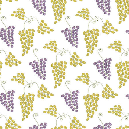 Seamless pattern with golden and purple grape on the white background.のイラスト素材