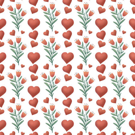 Digital paper with hearts and flowers for decoration your holidays. Seamless pattern on the white background.の写真素材