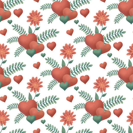 Digital paper with hearts and flowers for decoration your holidays. Seamless pattern on the white background.の写真素材