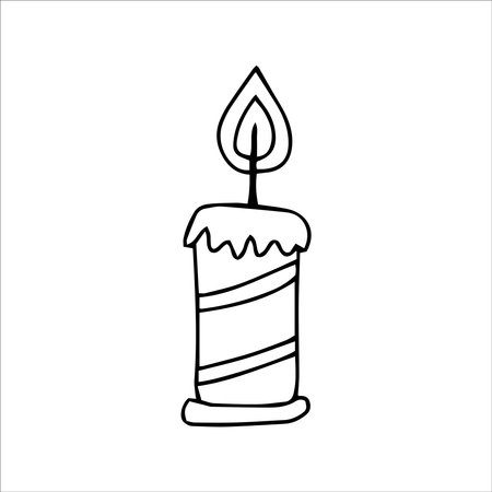 Single hand drawn candle for New Year and Xmas greeting cards, posters, stickers and seasonal design. Isolated on white background. Doodle vector illustration.のイラスト素材