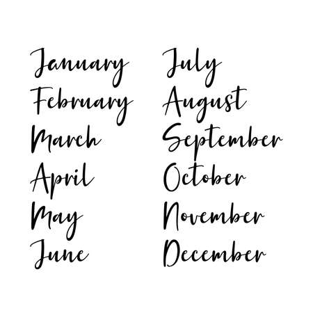 Hand Lettered Months of the Year Set. Lettering for Calendar, Organizer, Planner.のイラスト素材