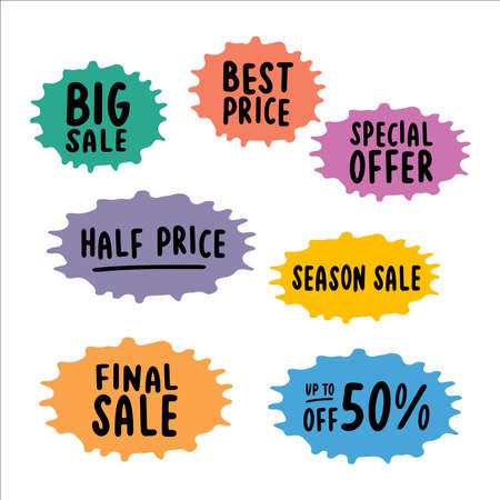 Handwritten set of SALE stickers. Best Price, Special Offer quotesのイラスト素材