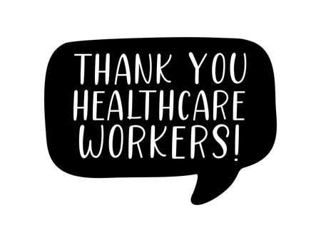 Hand sketched THANK YOU HEALTHCARE WORKERS quote as bannerのイラスト素材