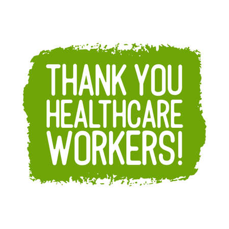 Hand sketched THANK YOU HEALTHCARE WORKERS quote as bannerのイラスト素材