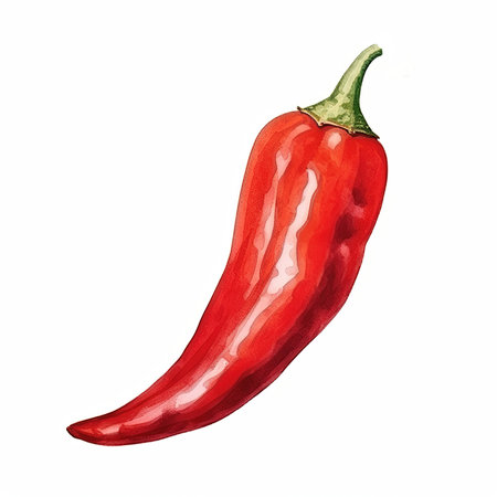 red chili papper watercolor illustration isolated on white background. Food clipartの写真素材