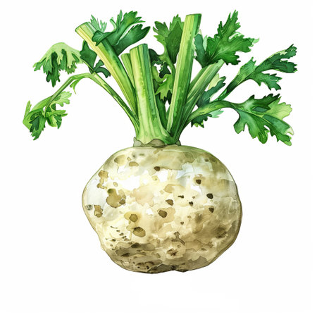 celery root watercolor illustration isolated on white background. Food clipart