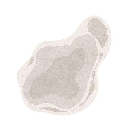 Watercolor spot. Beige stone. Puddle with liquid. Fossil with time layers of different prehistoric eras. Watercolor illustration. Background, hand drawingの写真素材