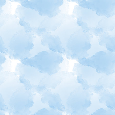 Seamless pattern with blue spots. Pattern with sky and clouds. Blue and white colors. Abstract nature drawing. Watercolor illustration. Hand drawing.の写真素材