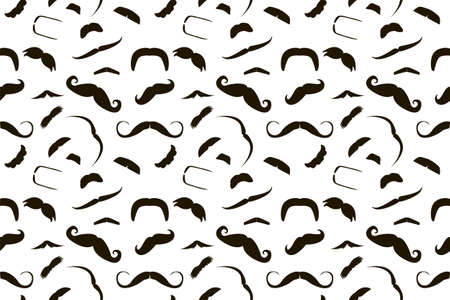 Vector vintage set of variants of fake mustache. Photo props booth for a little man party. Black silhouette isolated on white background. Illustration for laser cuttingのイラスト素材