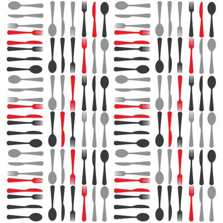 Kitchen background. Forks, spoons, knives. Black, white, gray and red simple pattern. Cook abstract pattern minimal scandinavian nordic style. Sweden quality. Empty sketching backdrop. Home food BGのイラスト素材