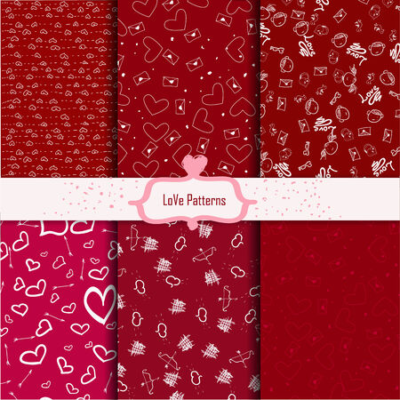 Set of hand-drawn seamless heart patterns editableのイラスト素材