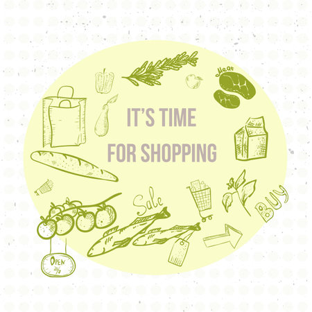 Vector doodle eco shopping banner.のイラスト素材