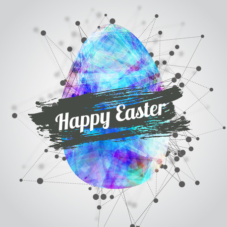 Vector modern happy easter card design with bright eggs and watercolor splash with lettering. Technological style. EPS10.のイラスト素材