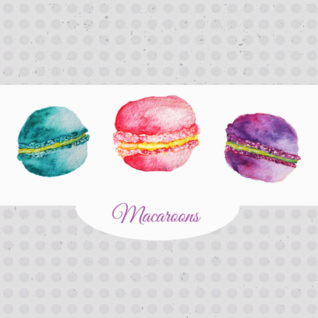 French vector watercolor pastries set of bright macaroons. Artistic vector design for banners, greeting cards,sales, posters.のイラスト素材