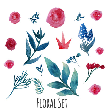 Vector watercolor floral set with vintage leaves and flowers. Artistic vector design for banners, greeting cards,sales, posters. EPS10のイラスト素材