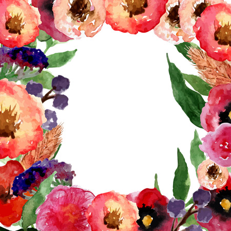 Vector watercolor floral frame with vintage leaves and flowers. Artistic vector design for banners, greeting cards,sales, posters.  のイラスト素材