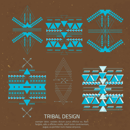 Vector Tribal elements, ethnic collection in aztec stile for your business. Creative design for card, web design background, book cover.EPS10.のイラスト素材