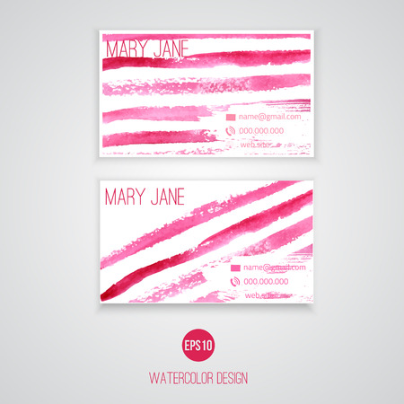 Vector Set of creative business card templates with Abstract pink  splash lines with grunge textureのイラスト素材