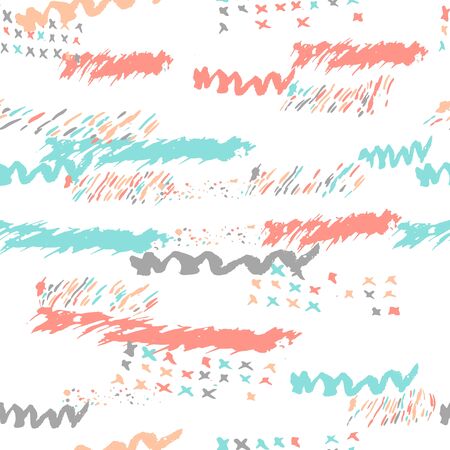 Vector boho seamless pattern with bold lines in pink, turquoise and gray colors. Hand drawn Creative Print texture for retro fashion and sportswear. EPS10のイラスト素材