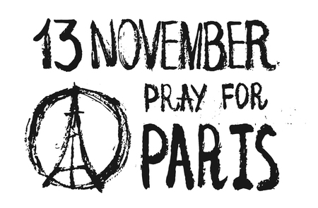 Hand drawn peace for Paris illustration of pray hands, pray fpr Paris with wordsのイラスト素材