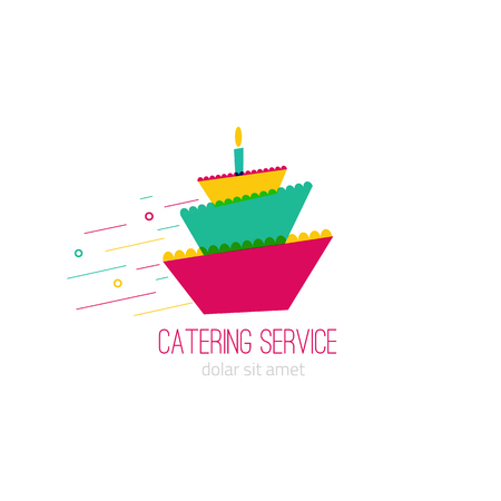 Catering colorful logo with wedding cake -concept of food delivery for any celebrations.のイラスト素材