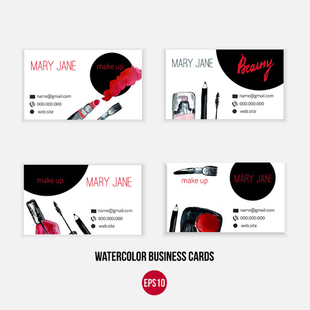 Make up  business card template /  make up template with nail polish, makeup brush, eyeliner, lipstick.のイラスト素材