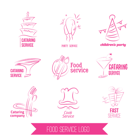 catering service logo. Colorful catering design. Catering, outdoor events, restaurant service, birgday, weddings isolated on white backgroundのイラスト素材