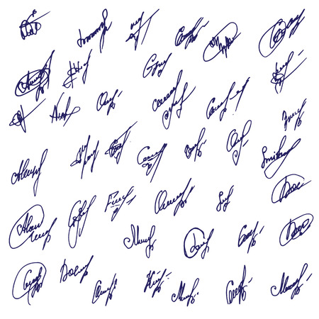Big Signatures set - group of fictitious contract signatures. Business autograph illustrationのイラスト素材